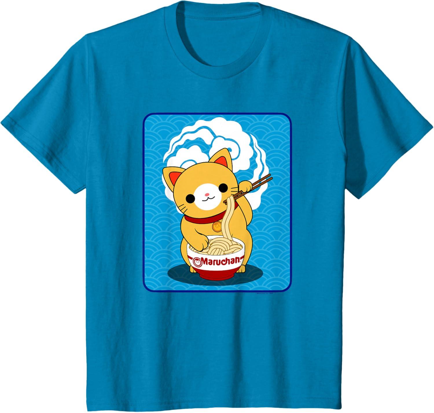 image:imageMaruchan Cat Eating Ramen Noodles TShirtSapphire Blue