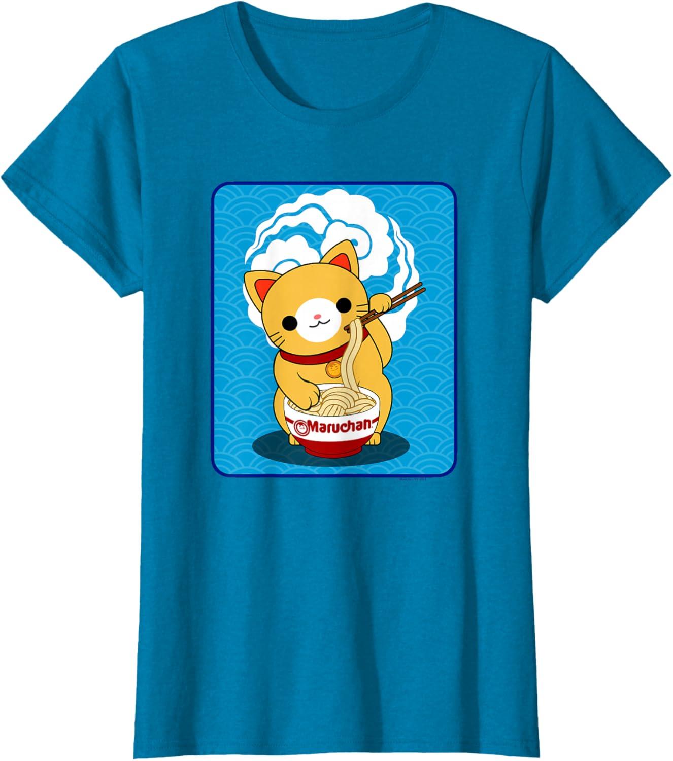image:imageMaruchan Cat Eating Ramen Noodles TShirtSapphire Blue