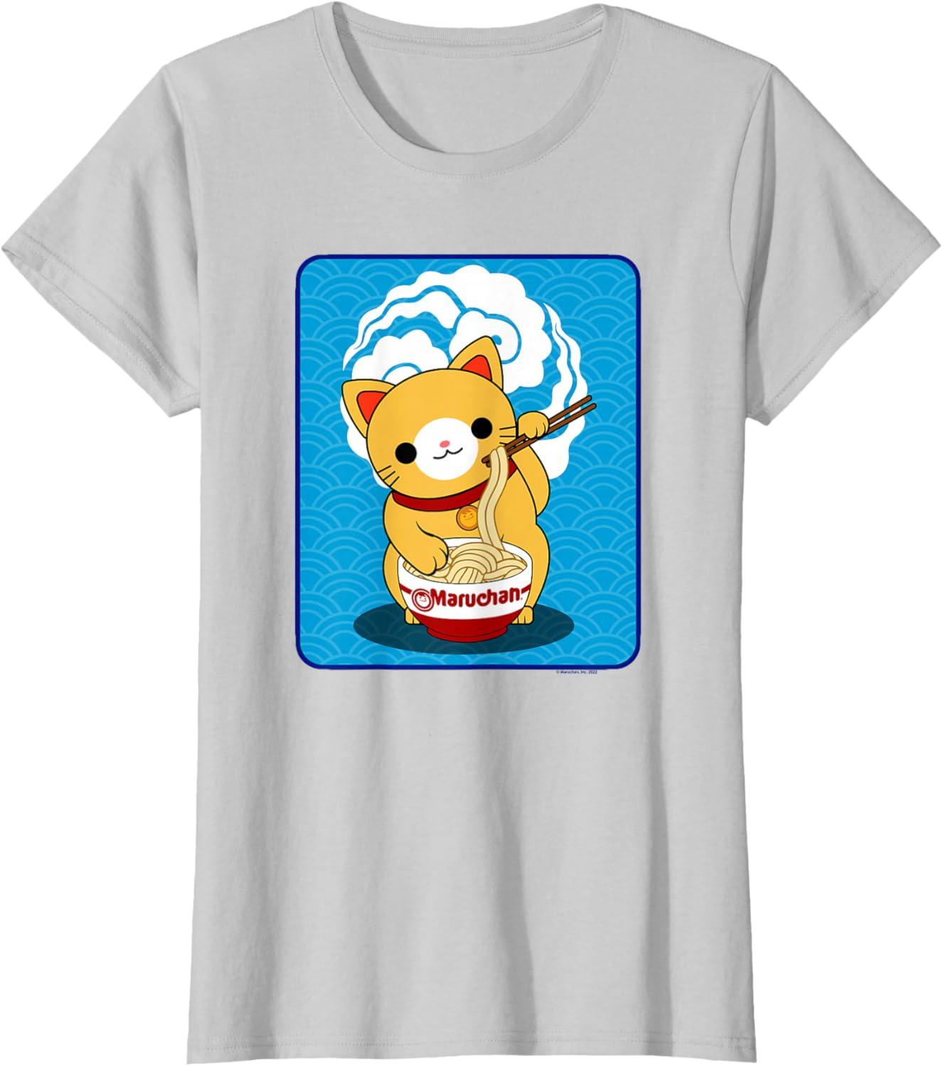 image:imageMaruchan Cat Eating Ramen Noodles TShirtSilver Grey