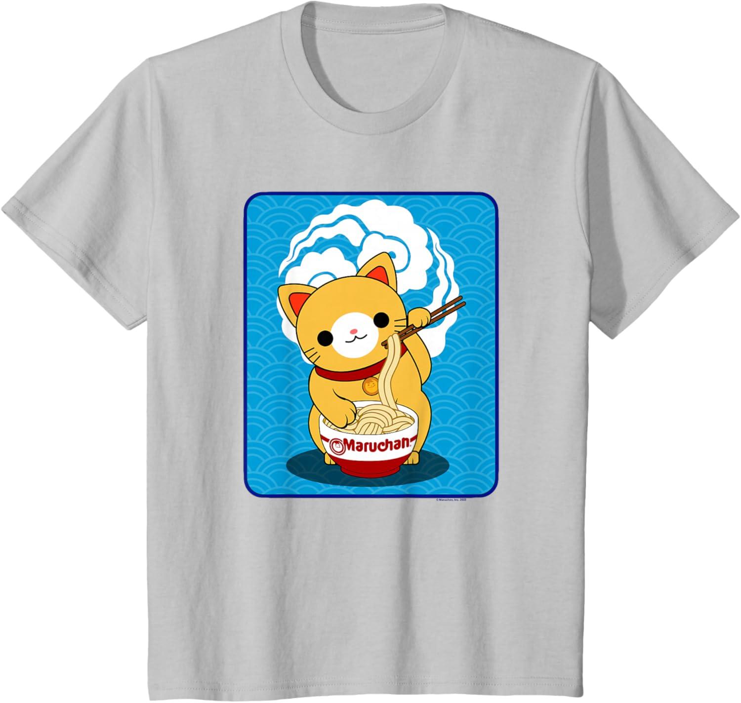 image:imageMaruchan Cat Eating Ramen Noodles TShirtSilver Grey
