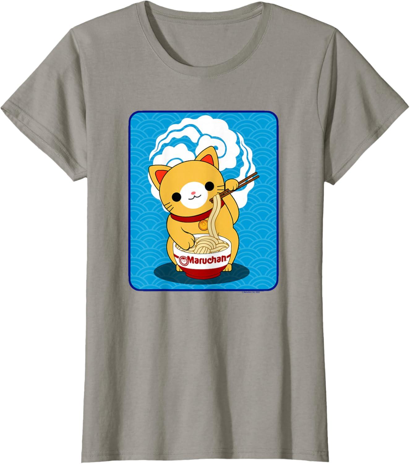 image:imageMaruchan Cat Eating Ramen Noodles TShirtSlate Grey