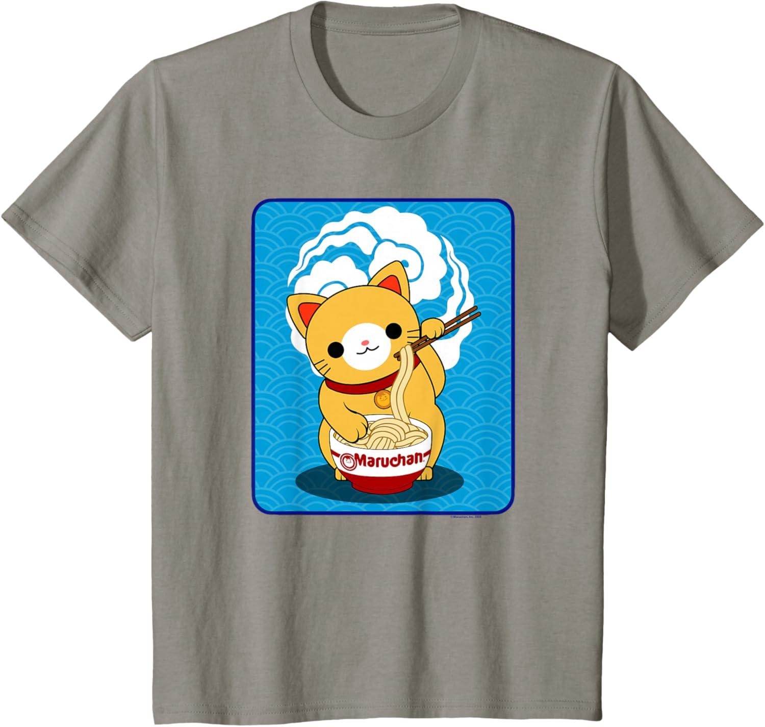 image:imageMaruchan Cat Eating Ramen Noodles TShirtSlate Grey