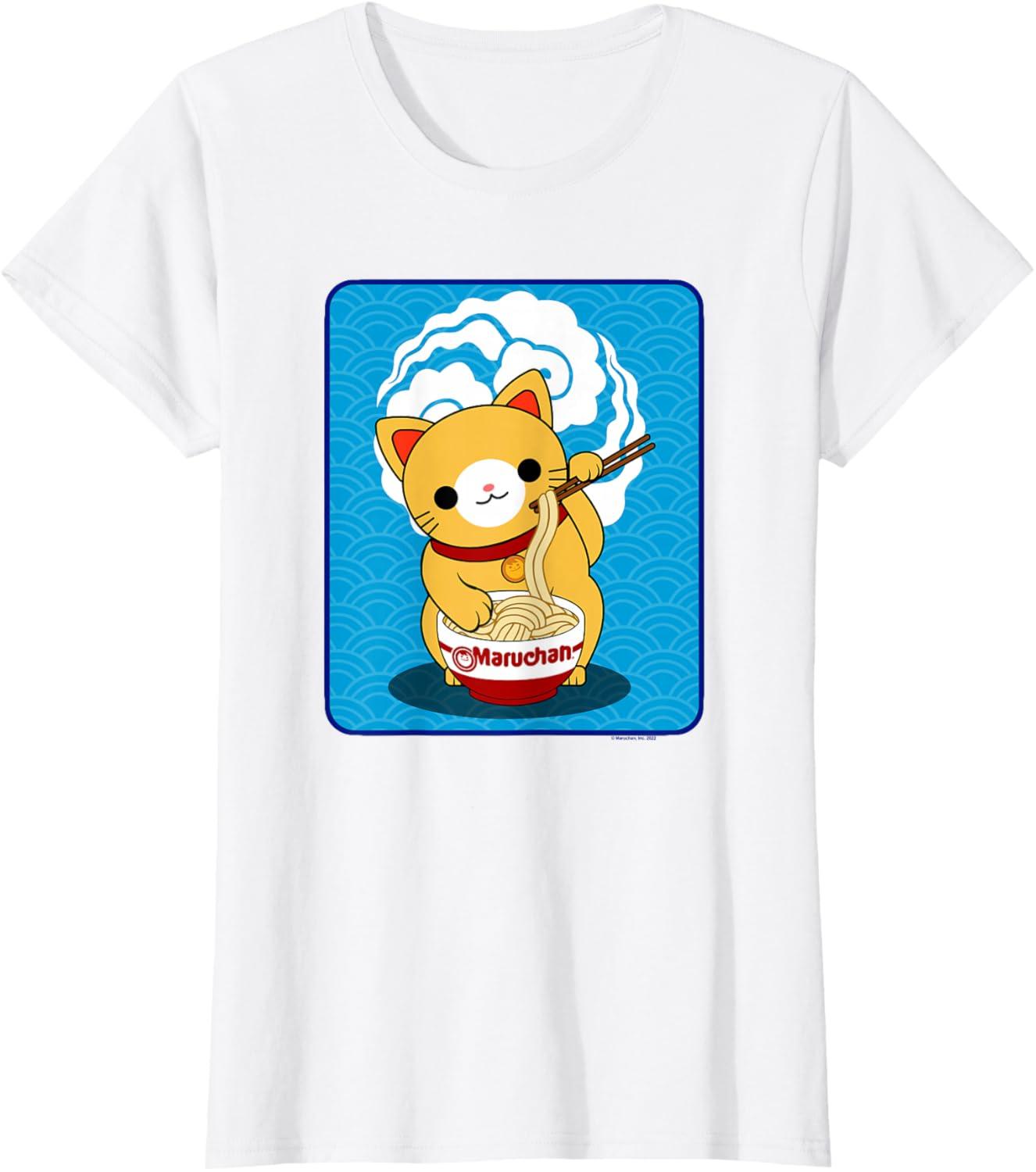 image:imageMaruchan Cat Eating Ramen Noodles TShirtWhite