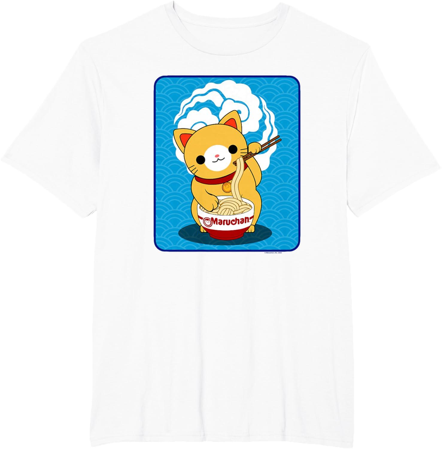 image:imageMaruchan Cat Eating Ramen Noodles TShirtWhite