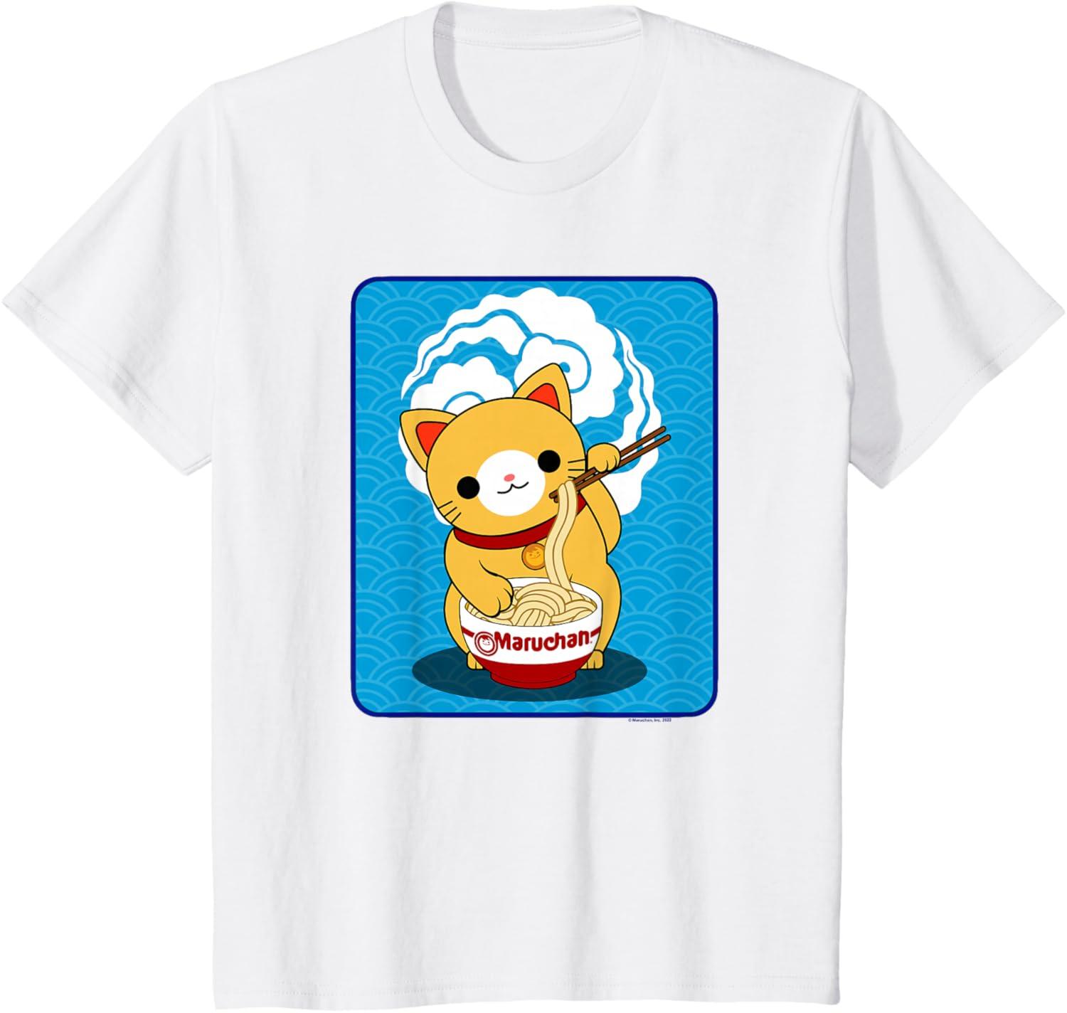 image:imageMaruchan Cat Eating Ramen Noodles TShirtWhite