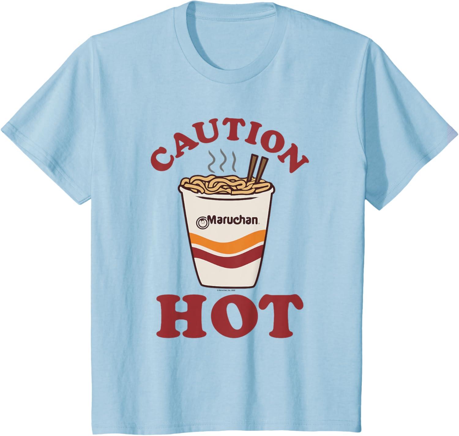 image:imageMaruchan Caution Hot Steaming Noodle Cup TShirtBaby Blue