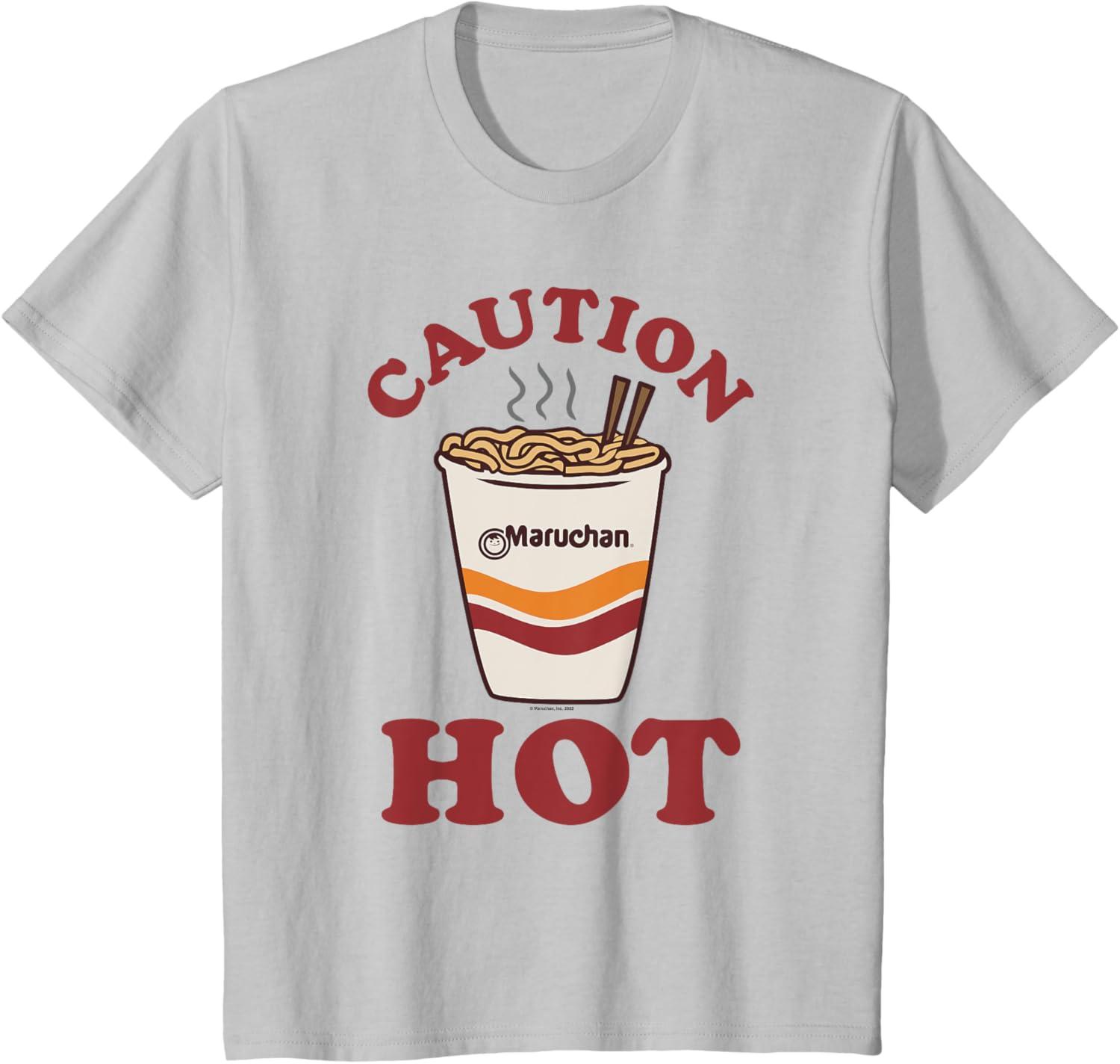 image:imageMaruchan Caution Hot Steaming Noodle Cup TShirtSilver Grey