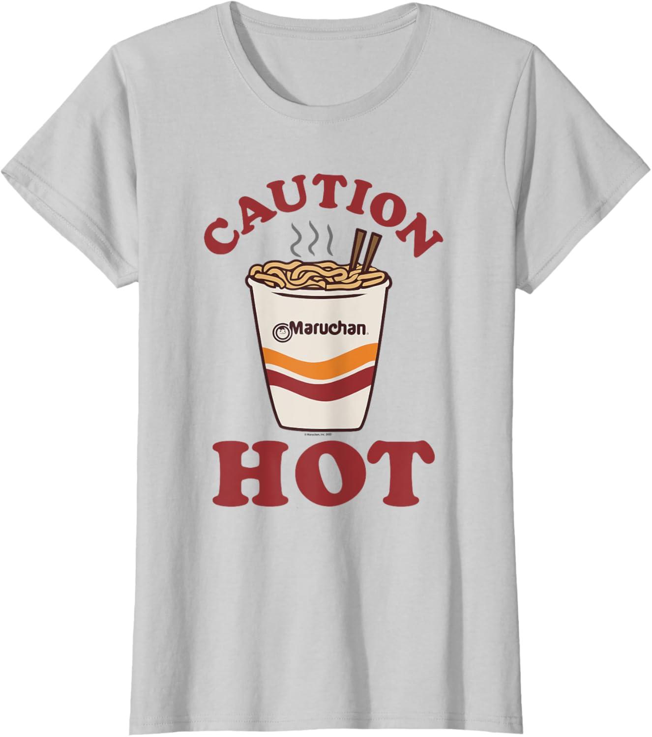 image:imageMaruchan Caution Hot Steaming Noodle Cup TShirtSilver Grey