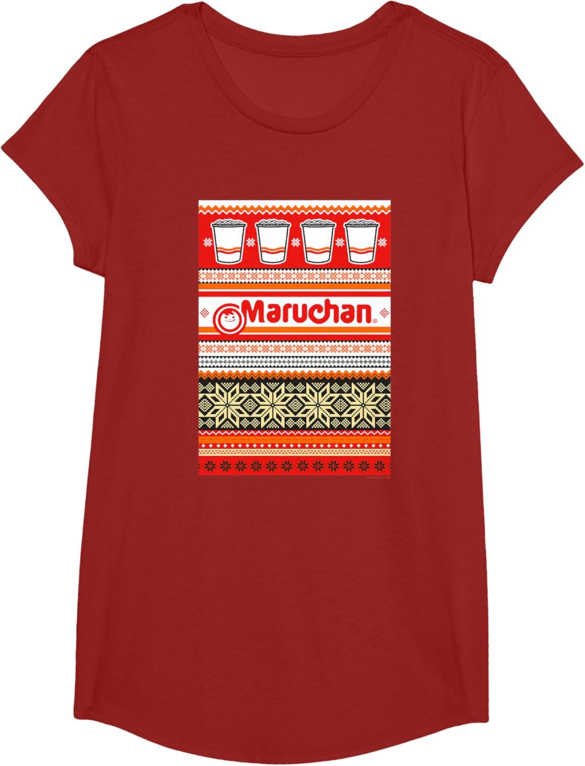 image:imageMaruchan Christmas Instant Lunch Ugly Sweater Style TShirtCranberry Red