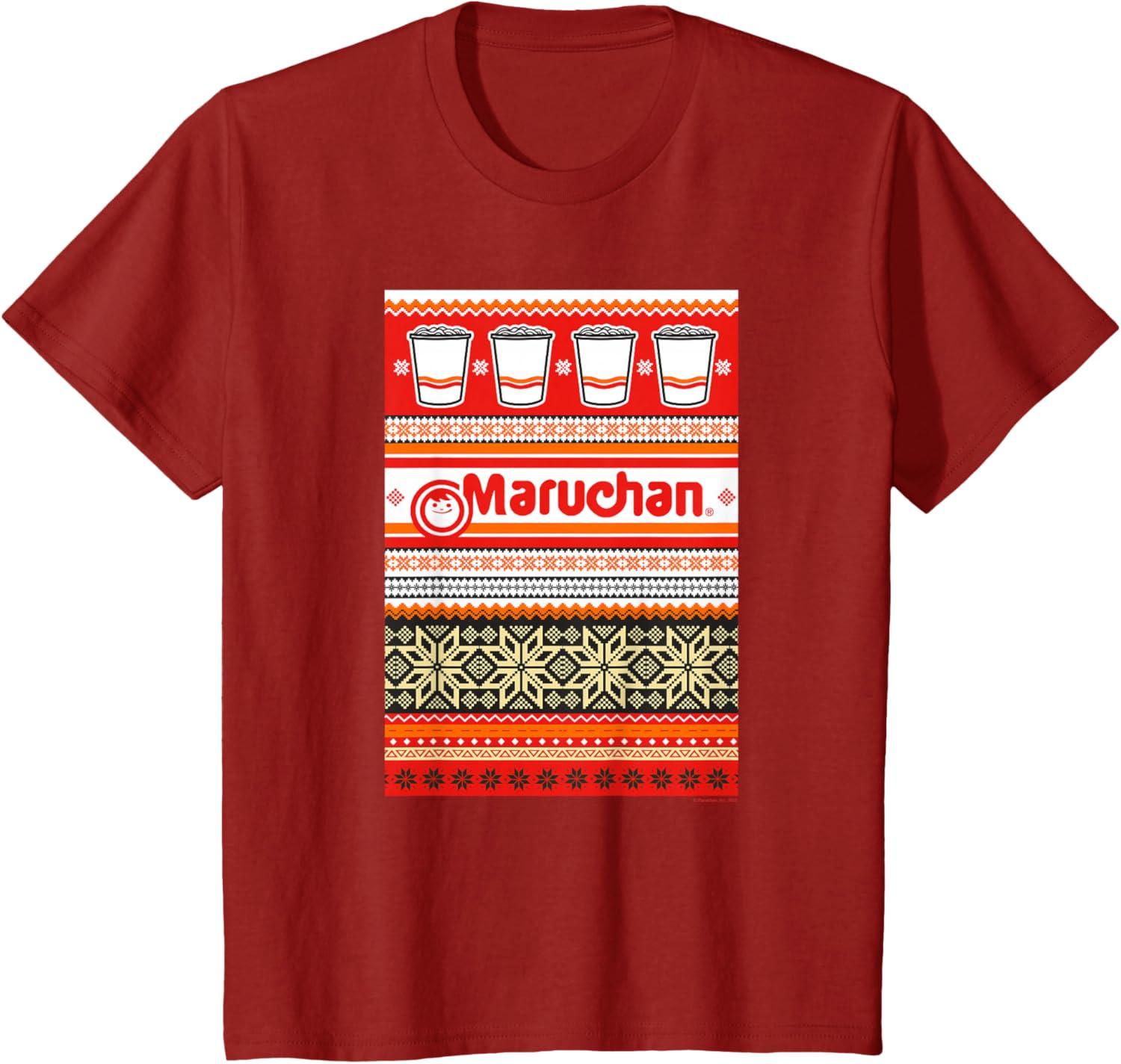 image:imageMaruchan Christmas Instant Lunch Ugly Sweater Style TShirtCranberry Red