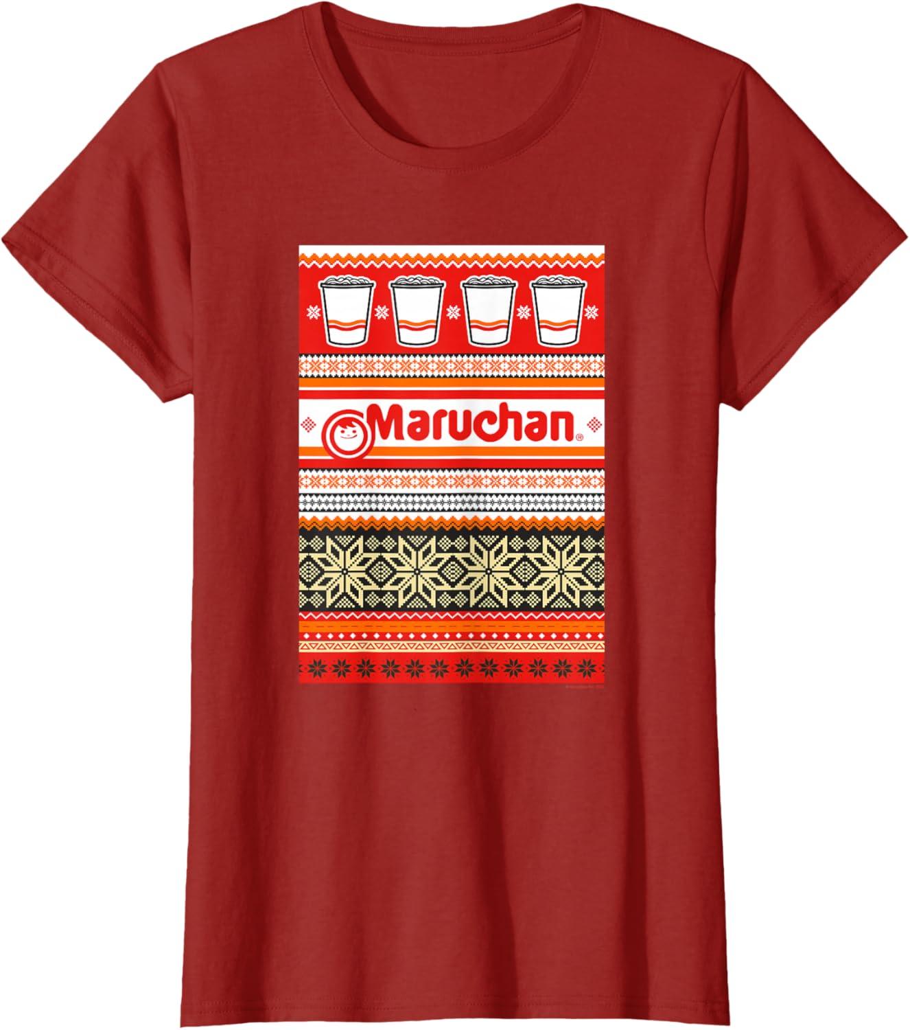 image:imageMaruchan Christmas Instant Lunch Ugly Sweater Style TShirtCranberry Red