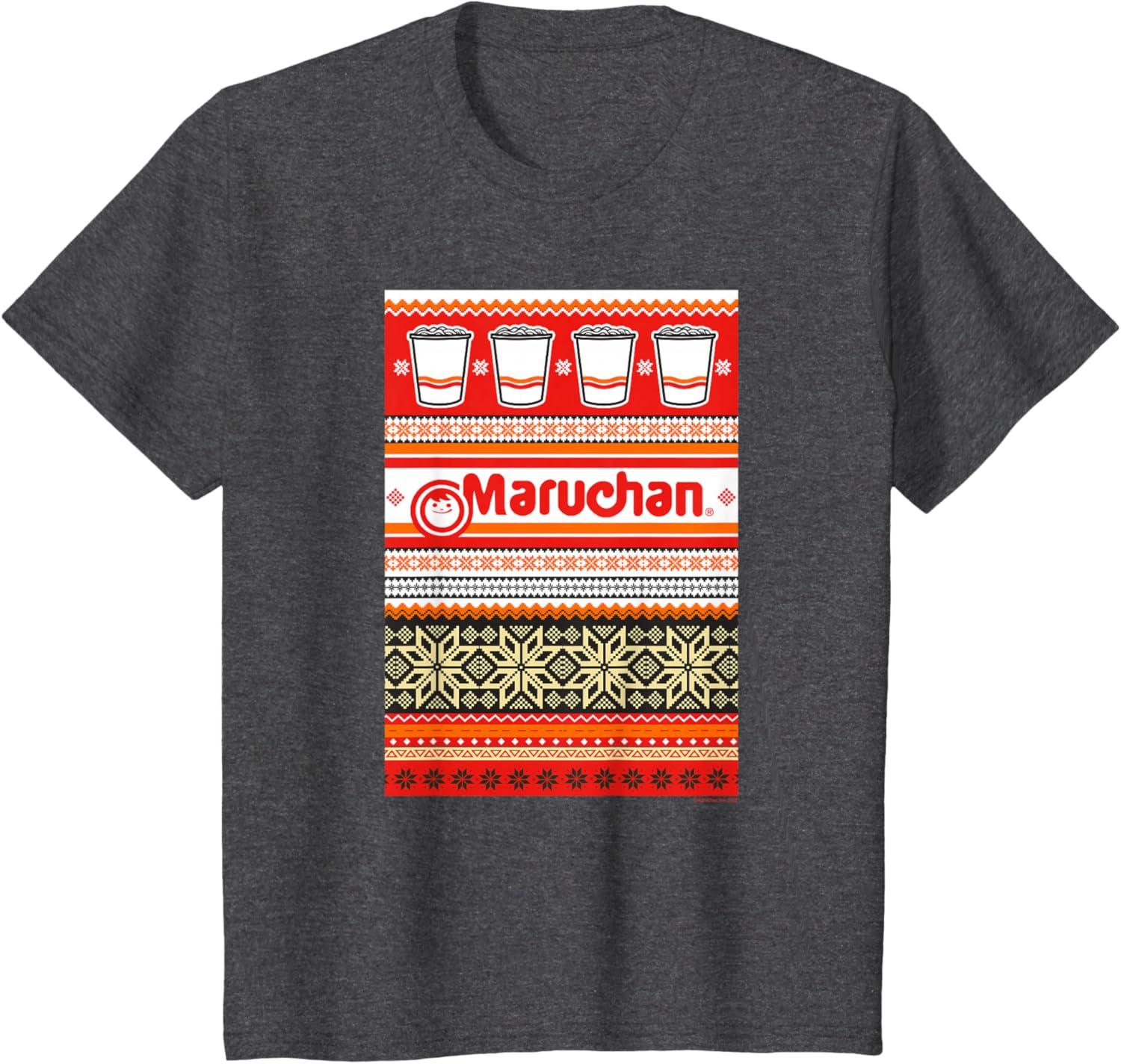 image:imageMaruchan Christmas Instant Lunch Ugly Sweater Style TShirtDark Heather Grey