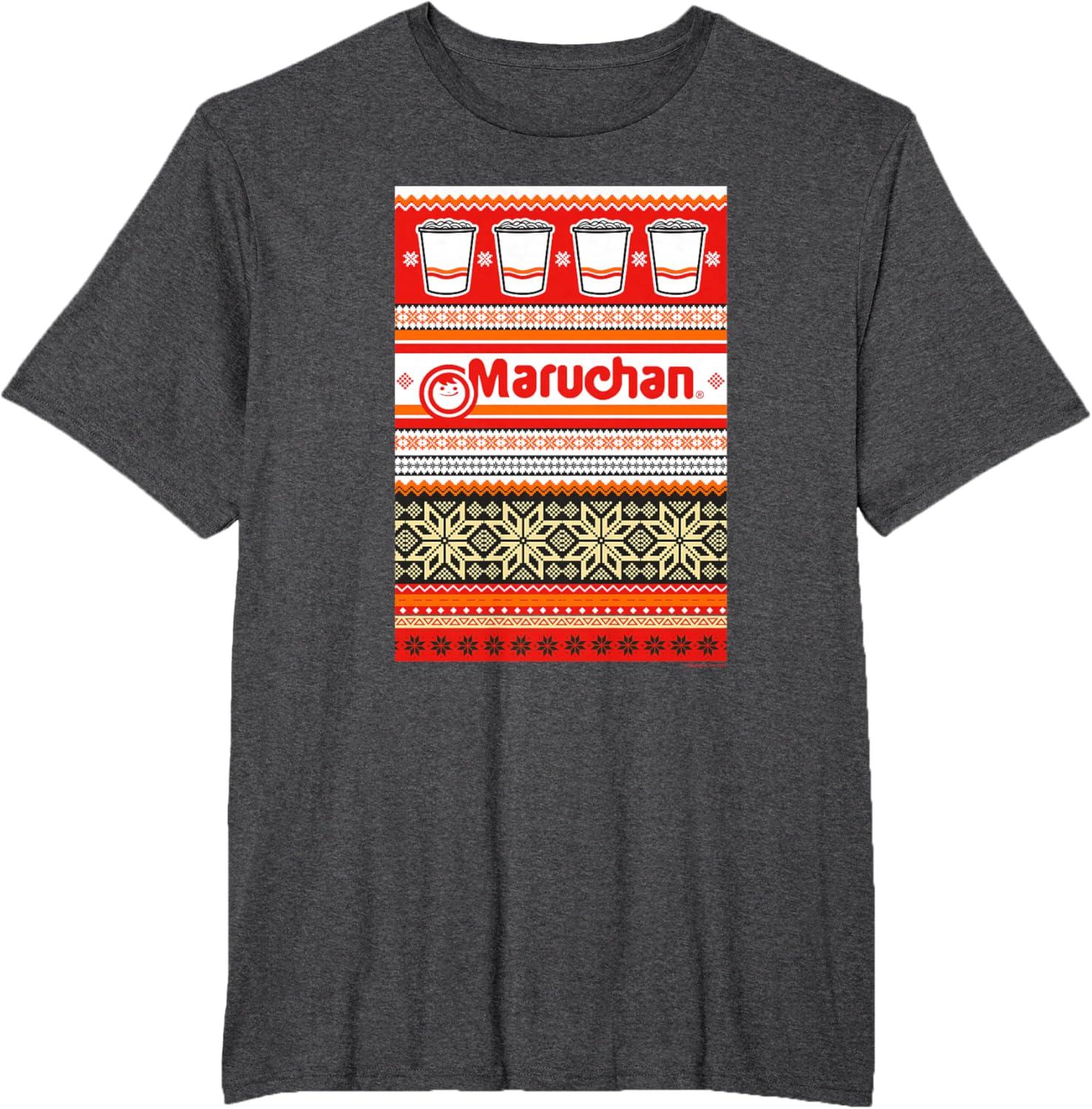 image:imageMaruchan Christmas Instant Lunch Ugly Sweater Style TShirtDark Heather Grey