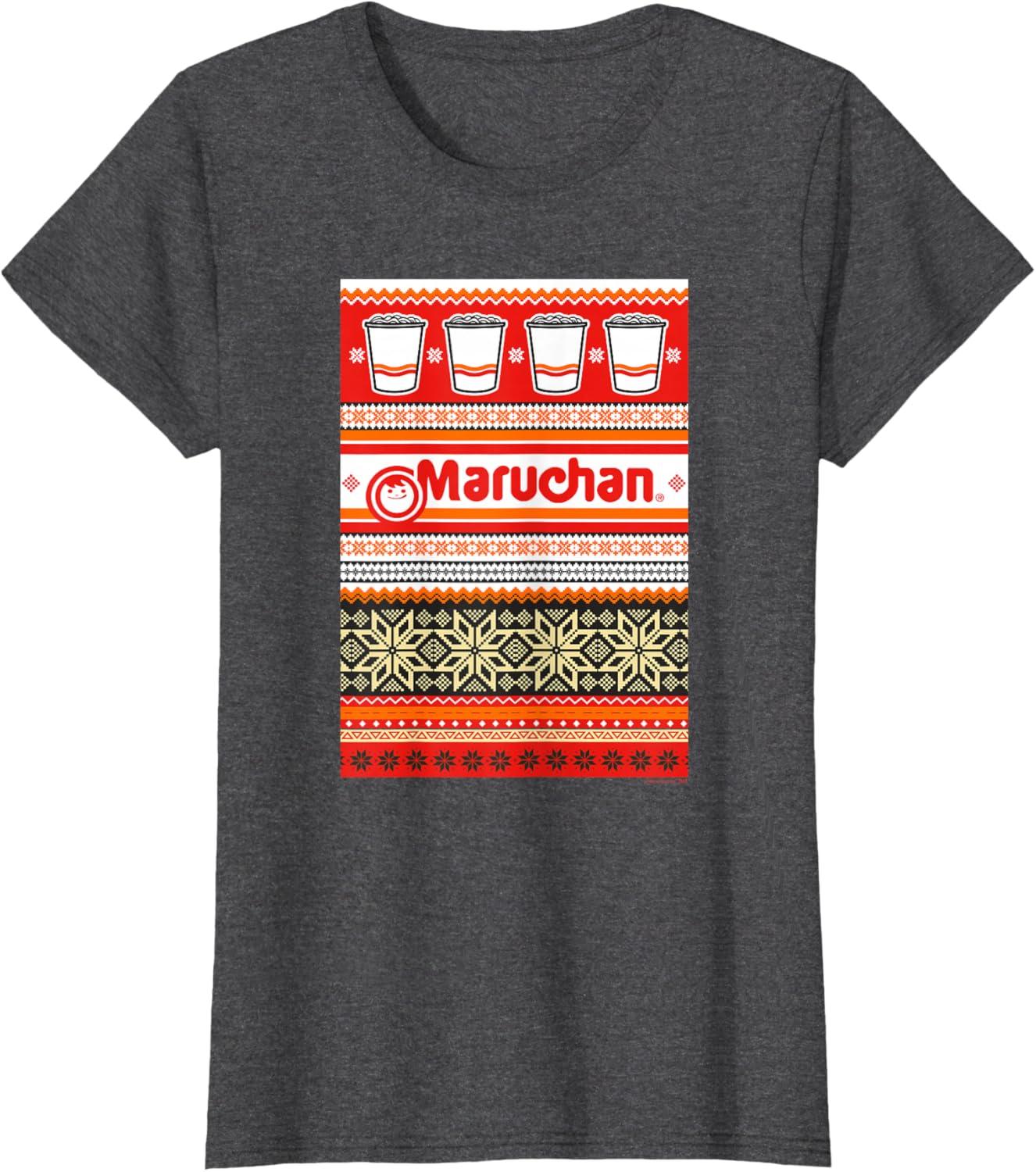 image:imageMaruchan Christmas Instant Lunch Ugly Sweater Style TShirtDark Heather Grey