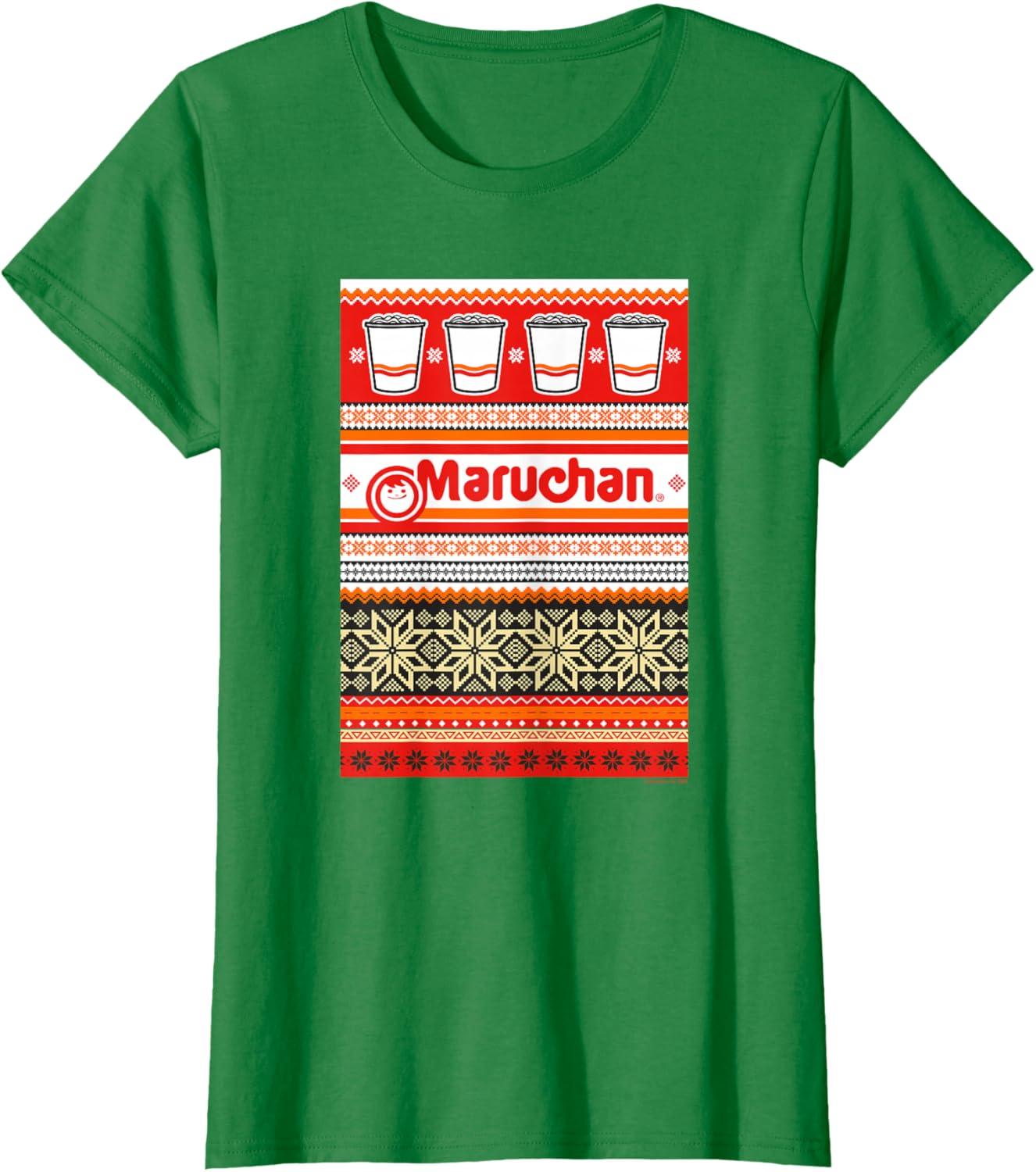 image:imageMaruchan Christmas Instant Lunch Ugly Sweater Style TShirtKelly Green