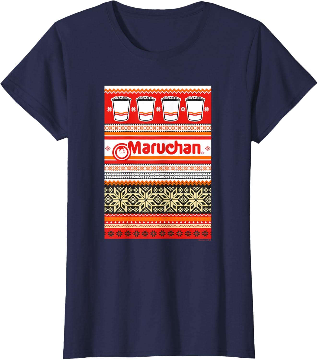 image:imageMaruchan Christmas Instant Lunch Ugly Sweater Style TShirtNavy Blue