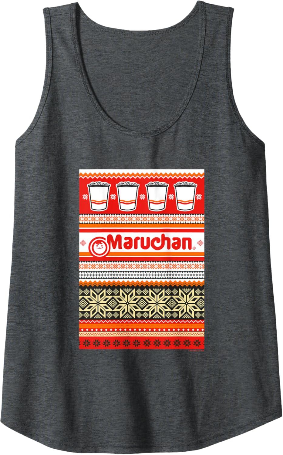 image:imageMaruchan Christmas Instant Lunch Ugly Sweater Style Tank TopDark Heather Grey