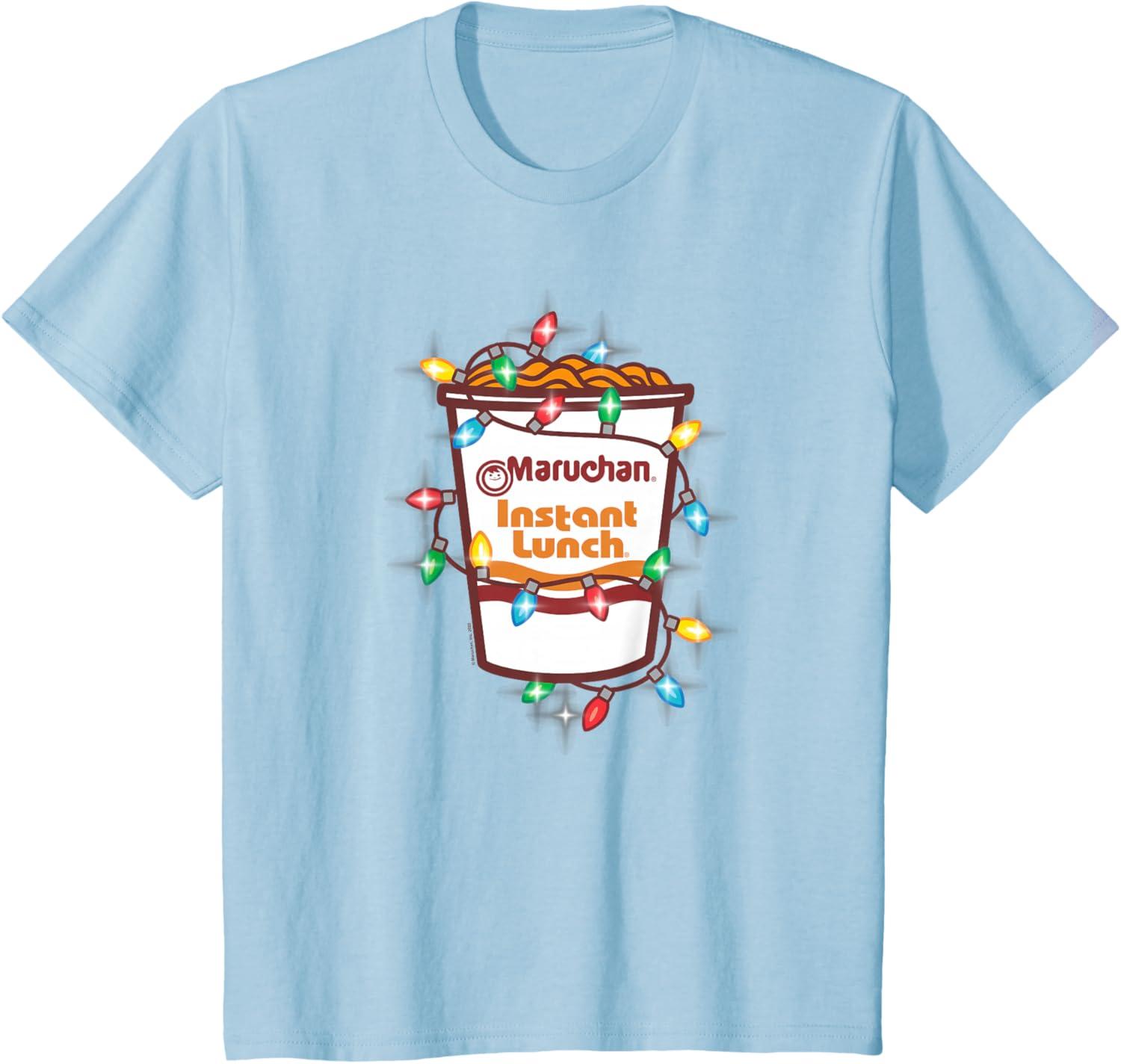 image:imageMaruchan Christmas Lights Holiday Season Reman Cup Logo TShirtBaby Blue