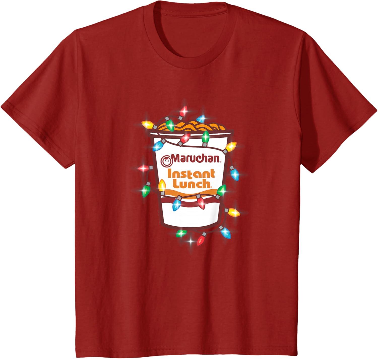 image:imageMaruchan Christmas Lights Holiday Season Reman Cup Logo TShirtCranberry Red