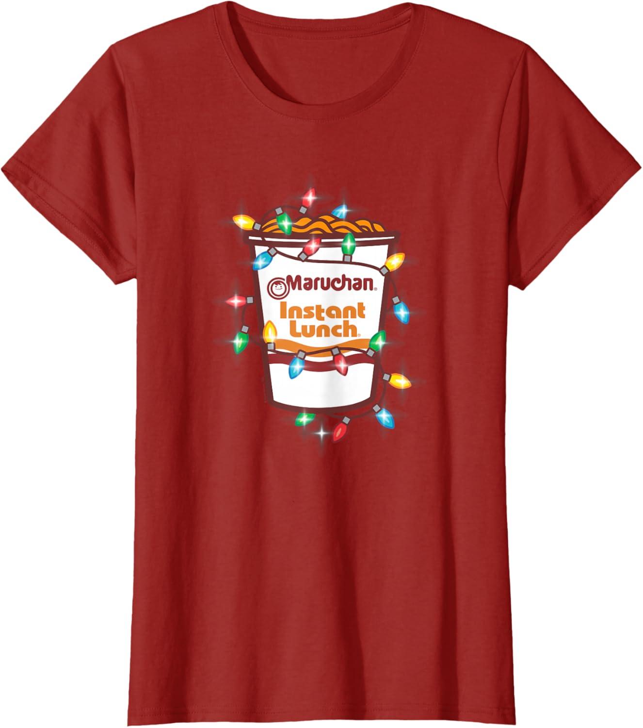 image:imageMaruchan Christmas Lights Holiday Season Reman Cup Logo TShirtCranberry Red