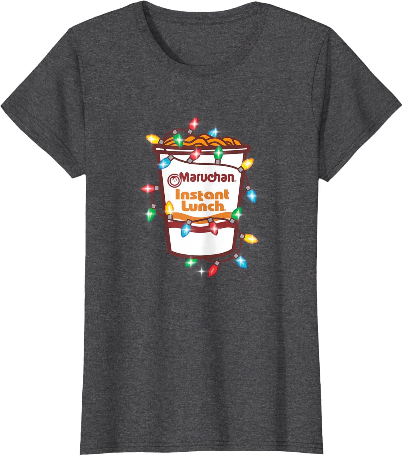 image:imageMaruchan Christmas Lights Holiday Season Reman Cup Logo TShirtDark Heather Grey