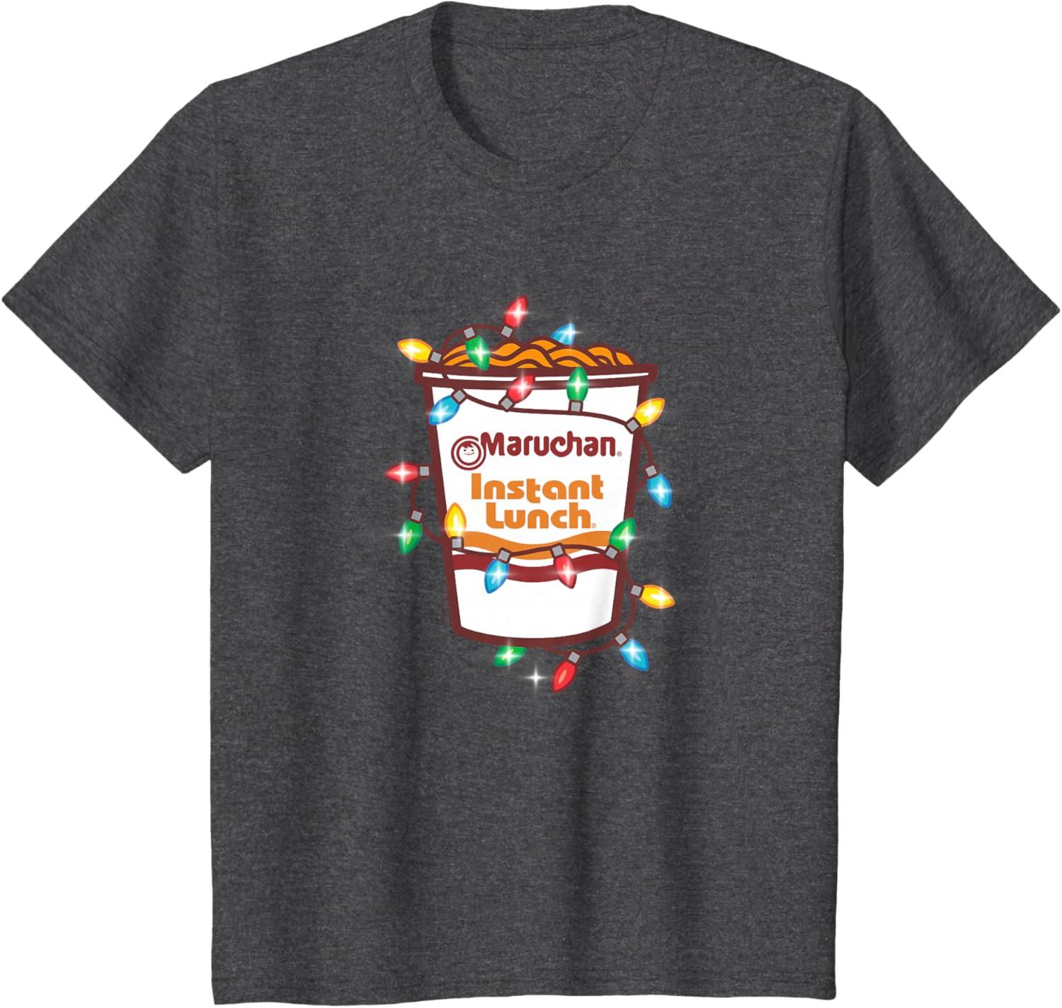 image:imageMaruchan Christmas Lights Holiday Season Reman Cup Logo TShirtDark Heather Grey