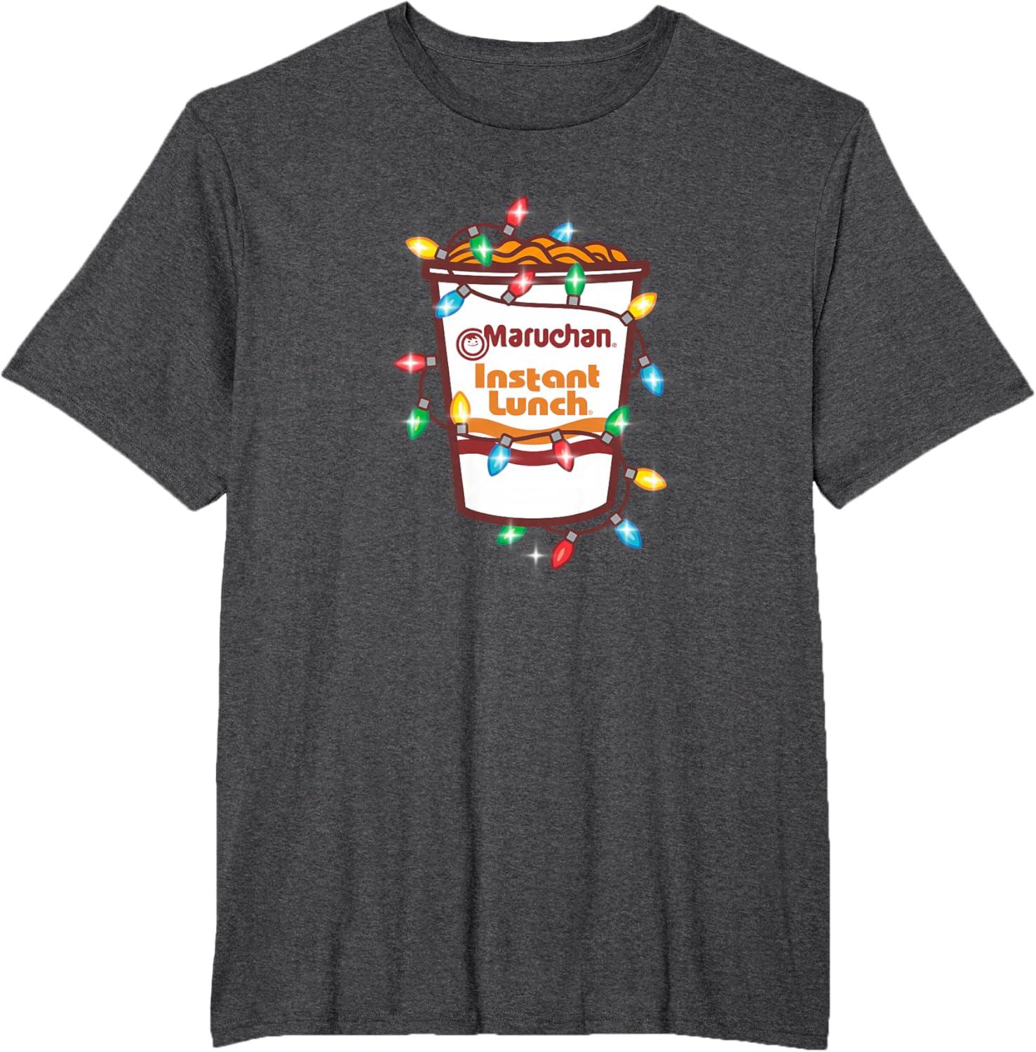 image:imageMaruchan Christmas Lights Holiday Season Reman Cup Logo TShirtDark Heather Grey
