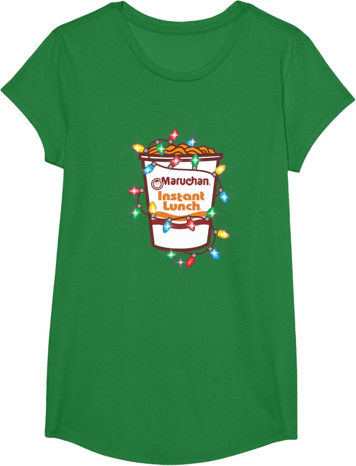 image:imageMaruchan Christmas Lights Holiday Season Reman Cup Logo TShirtKelly Green
