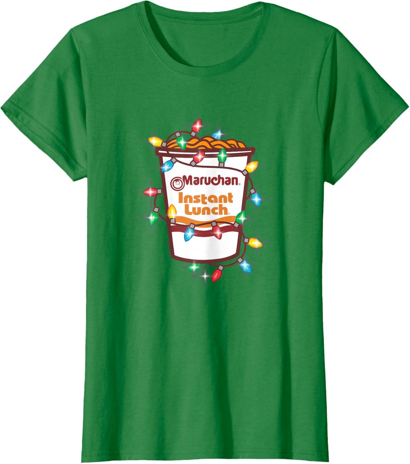 image:imageMaruchan Christmas Lights Holiday Season Reman Cup Logo TShirtKelly Green