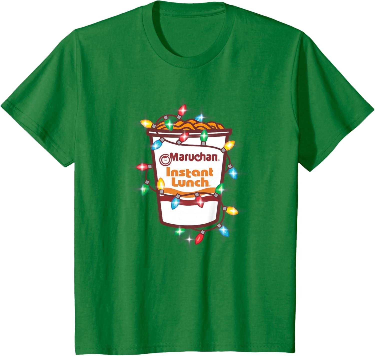 image:imageMaruchan Christmas Lights Holiday Season Reman Cup Logo TShirtKelly Green