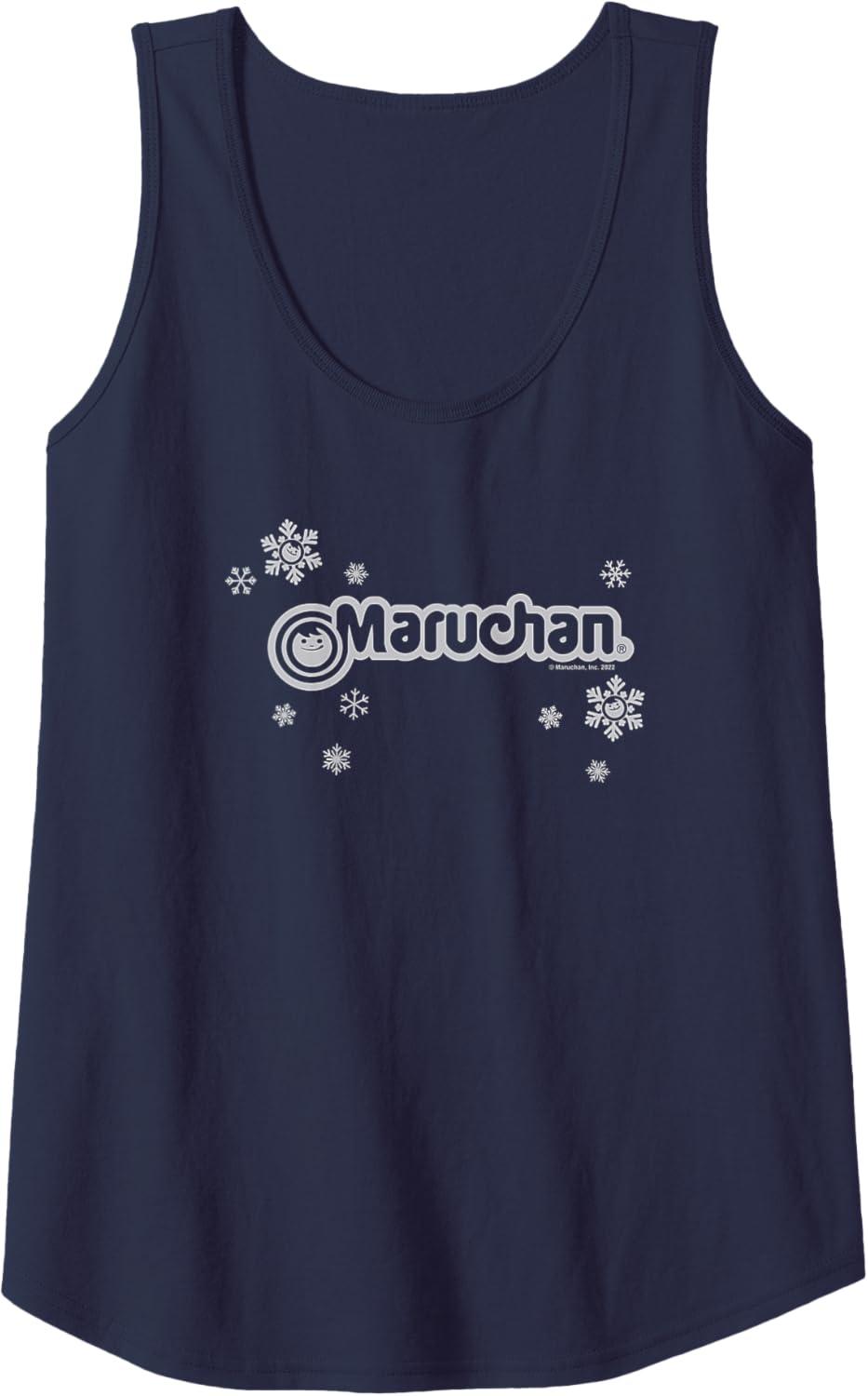 image:imageMaruchan Instant Lunch Christmas Snow Flakes Holiday Logo Tank TopNavy Blue