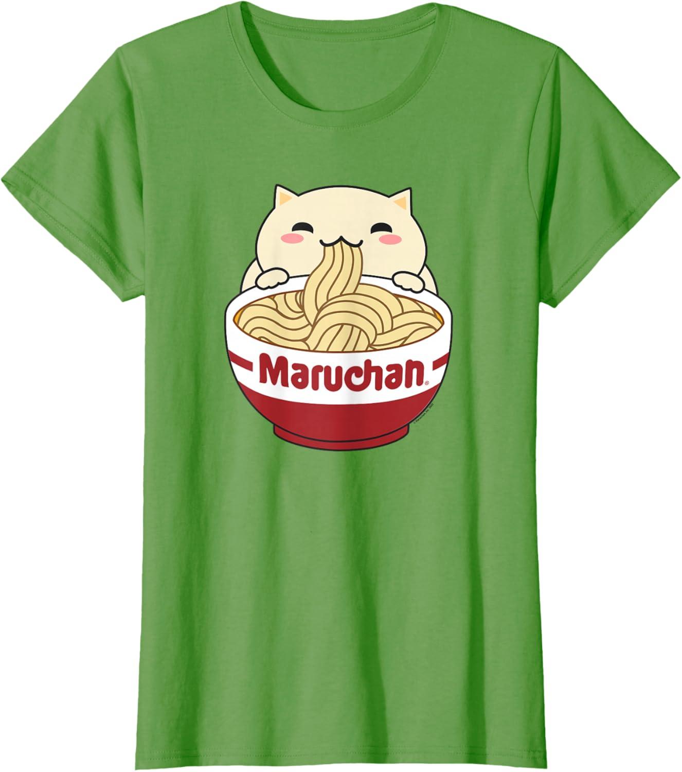 image:imageMaruchan Instant Lunch Cute Cat Ramen Bowl Logo TShirtGrass Green