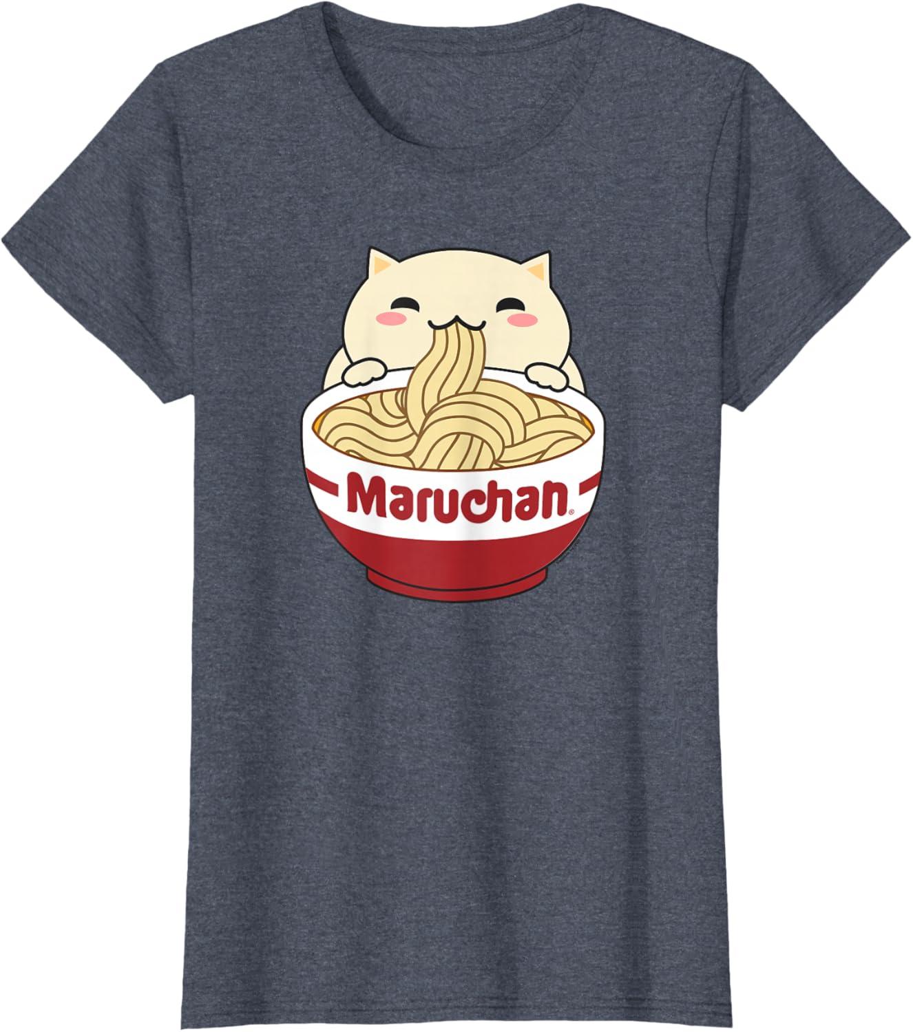 image:imageMaruchan Instant Lunch Cute Cat Ramen Bowl Logo TShirtHeather Blue