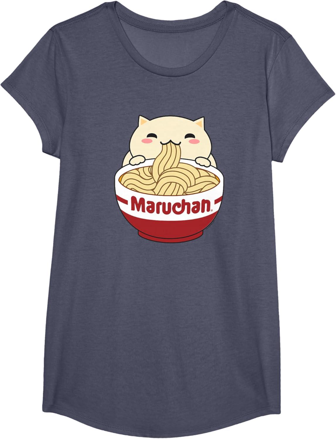 image:imageMaruchan Instant Lunch Cute Cat Ramen Bowl Logo TShirtHeather Blue