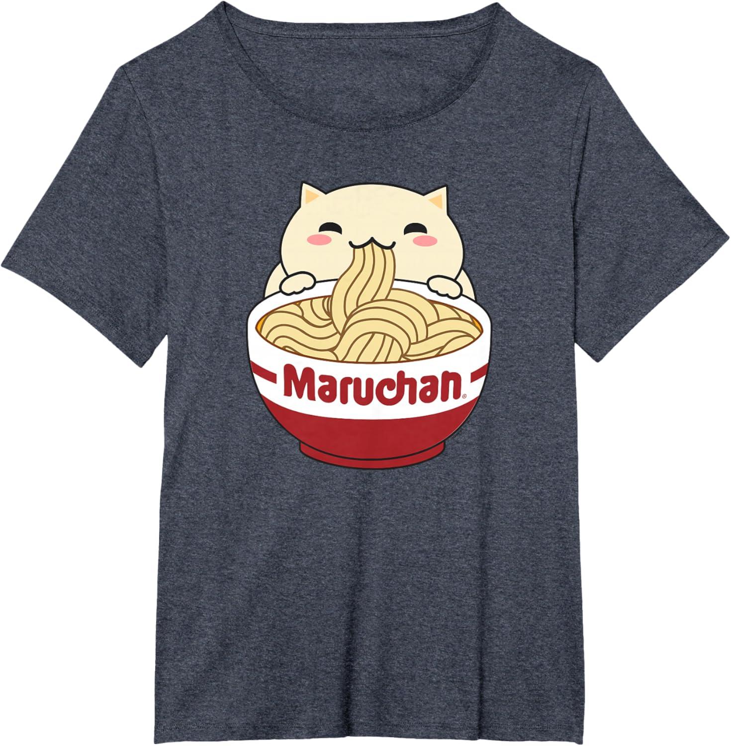 image:imageMaruchan Instant Lunch Cute Cat Ramen Bowl Logo TShirtHeather Blue