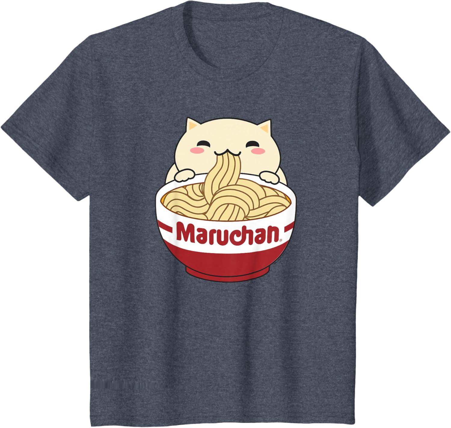 image:imageMaruchan Instant Lunch Cute Cat Ramen Bowl Logo TShirtHeather Blue