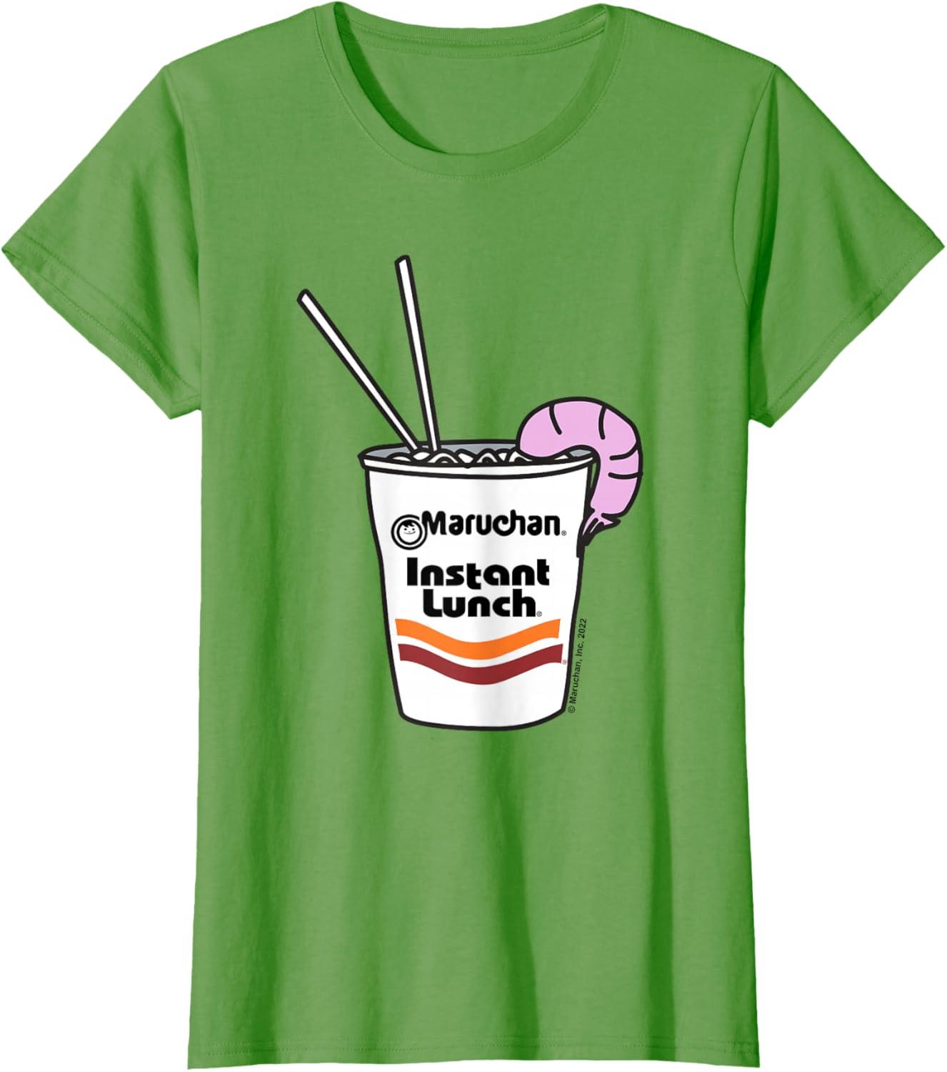 image:imageMaruchan Instant Lunch Ramen Cup Drawing Shrimp Logo TShirtGrass Green