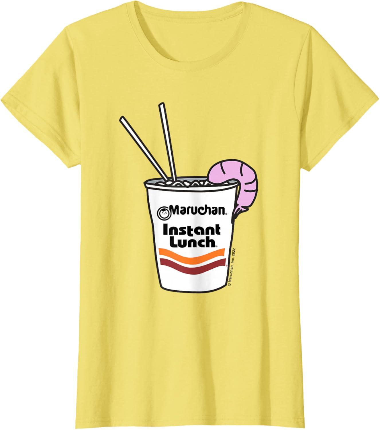 image:imageMaruchan Instant Lunch Ramen Cup Drawing Shrimp Logo TShirtLemon Yellow