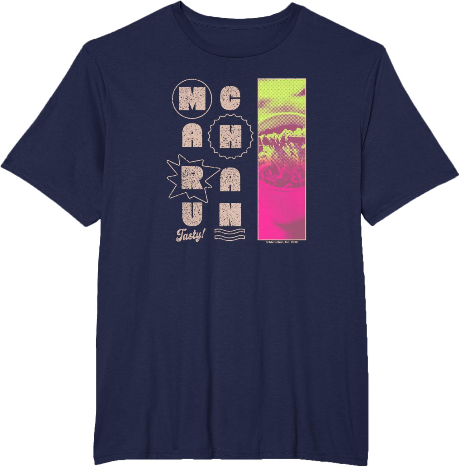 image:imageMaruchan Instant Lunch Tasty Neon Picture Retro Poster TShirtNavy Blue