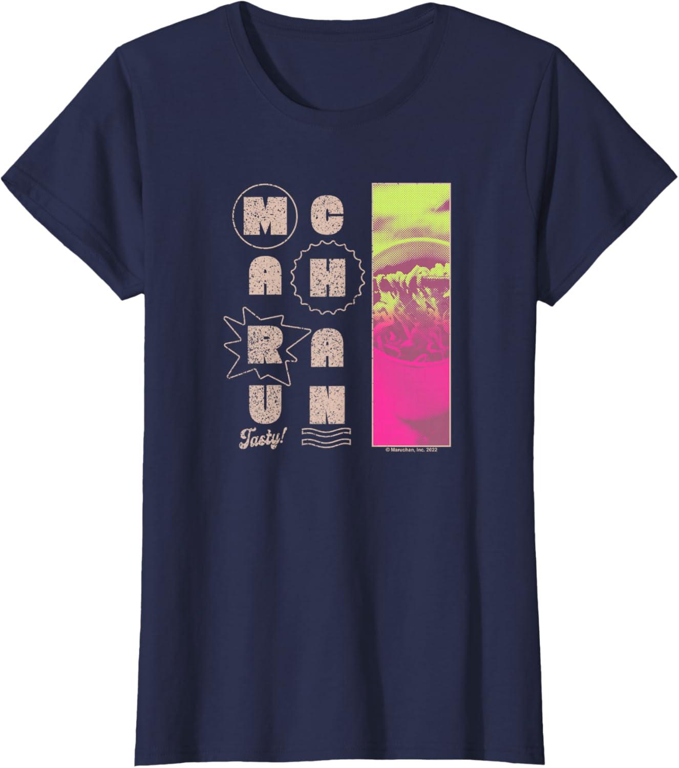 image:imageMaruchan Instant Lunch Tasty Neon Picture Retro Poster TShirtNavy Blue