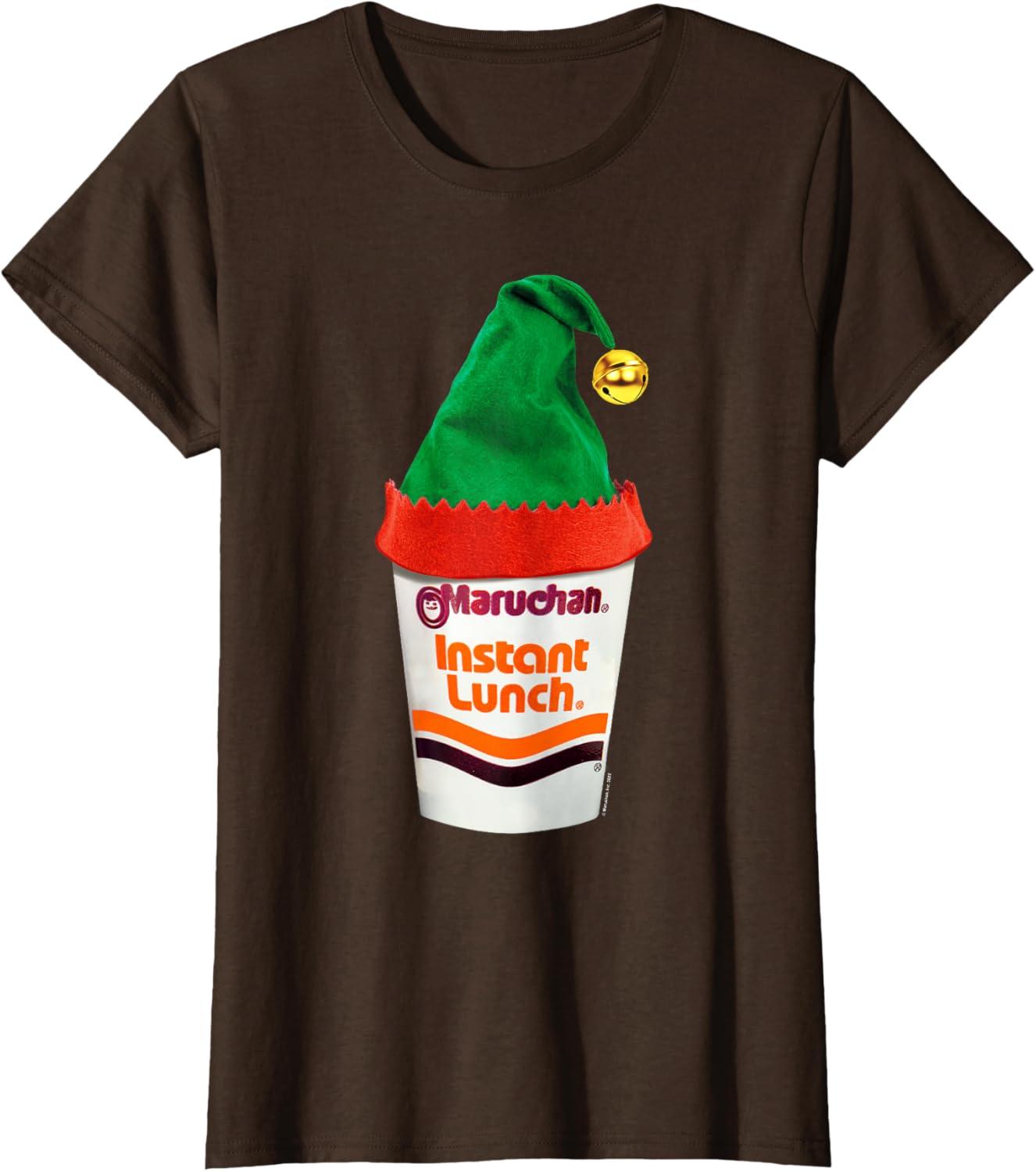 image:imageMaruchan Ramen Cup Christmas Elf Hat TShirtBrown