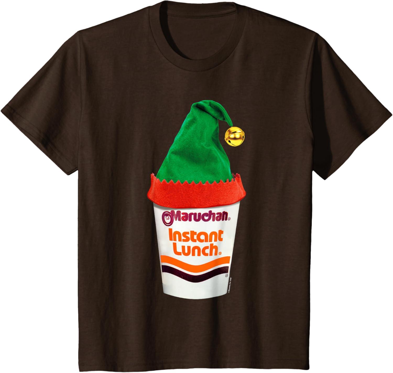 image:imageMaruchan Ramen Cup Christmas Elf Hat TShirtBrown
