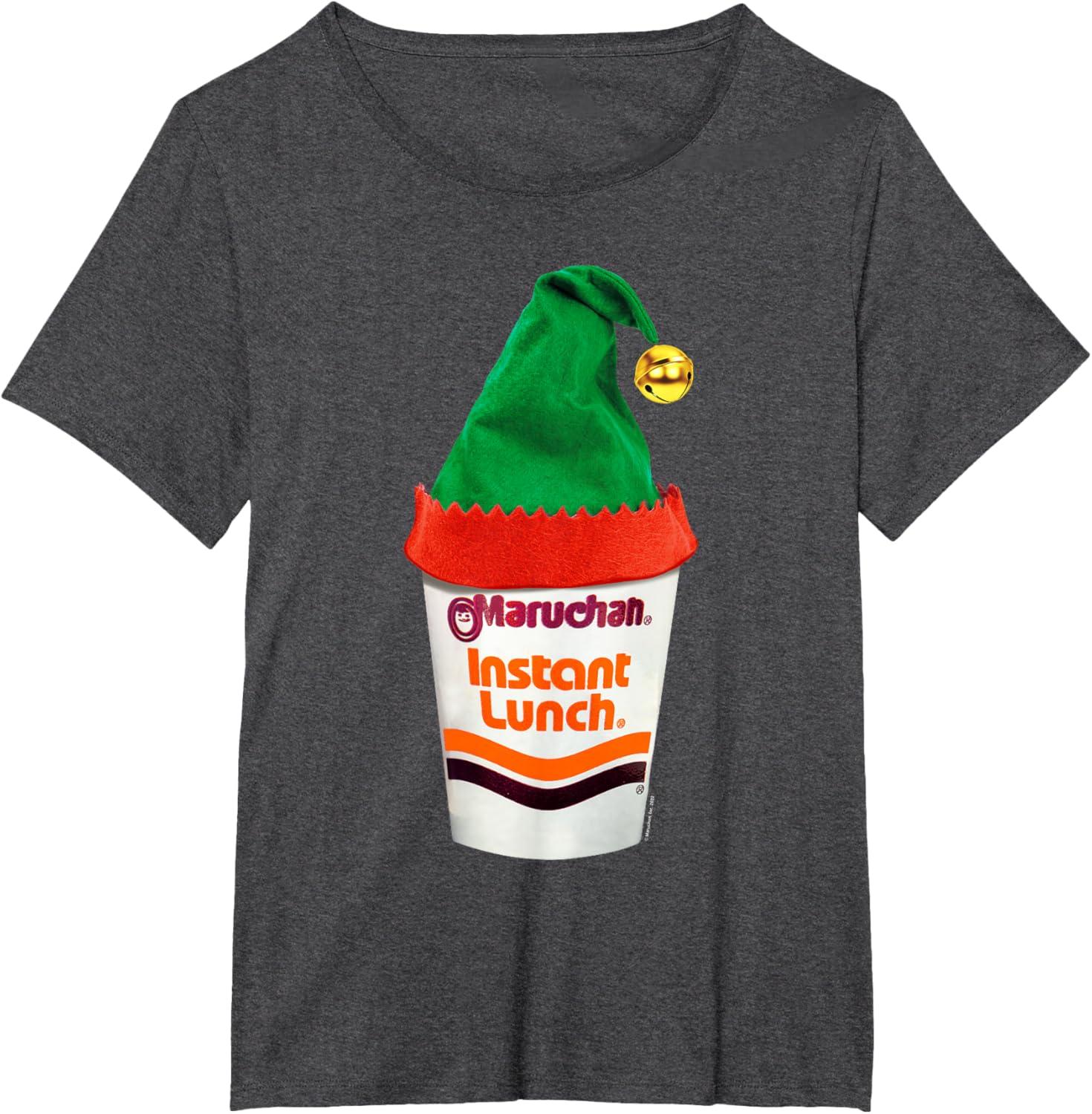 image:imageMaruchan Ramen Cup Christmas Elf Hat TShirtDark Heather Grey