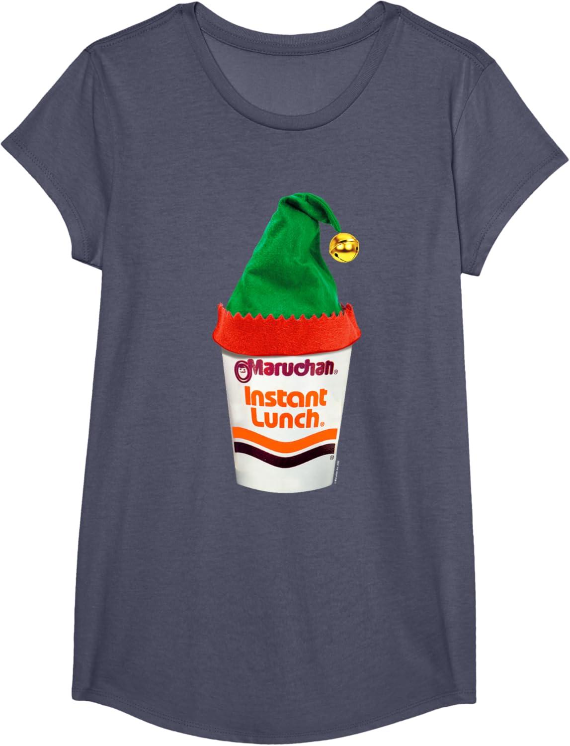 image:imageMaruchan Ramen Cup Christmas Elf Hat TShirtHeather Blue