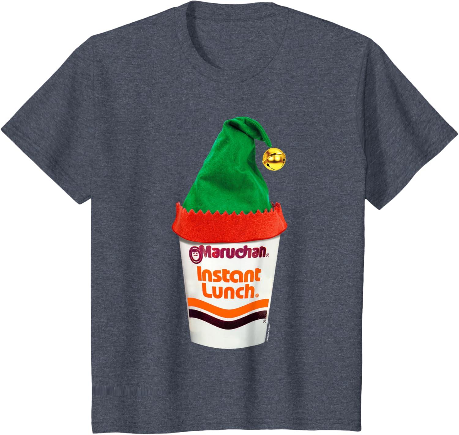 image:imageMaruchan Ramen Cup Christmas Elf Hat TShirtHeather Blue