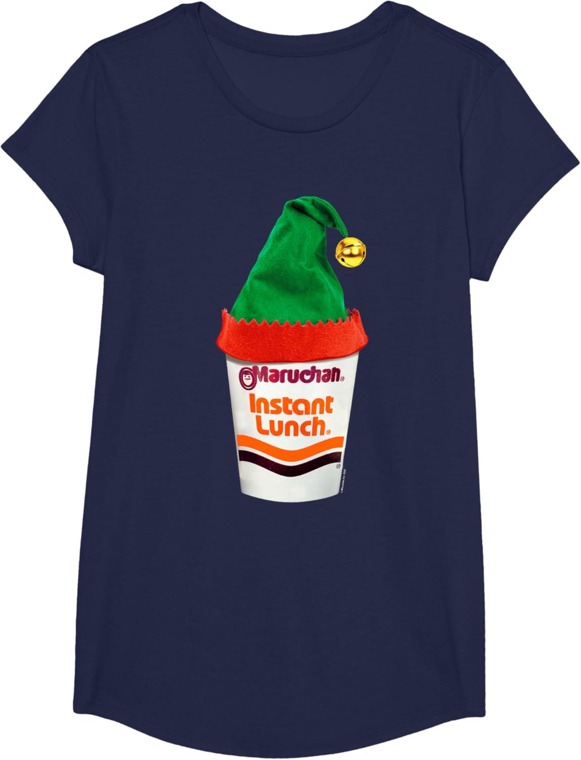 image:imageMaruchan Ramen Cup Christmas Elf Hat TShirtNavy Blue