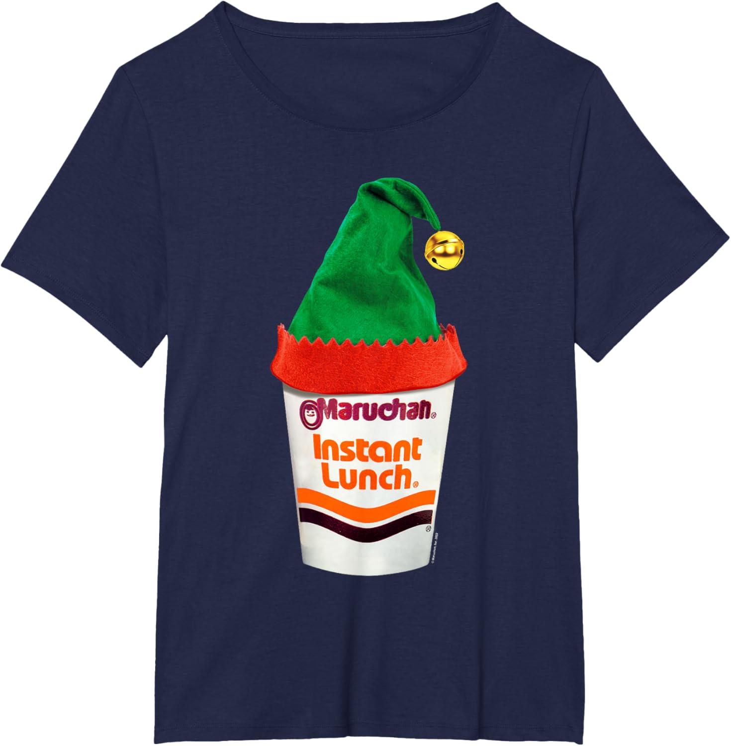 image:imageMaruchan Ramen Cup Christmas Elf Hat TShirtNavy Blue