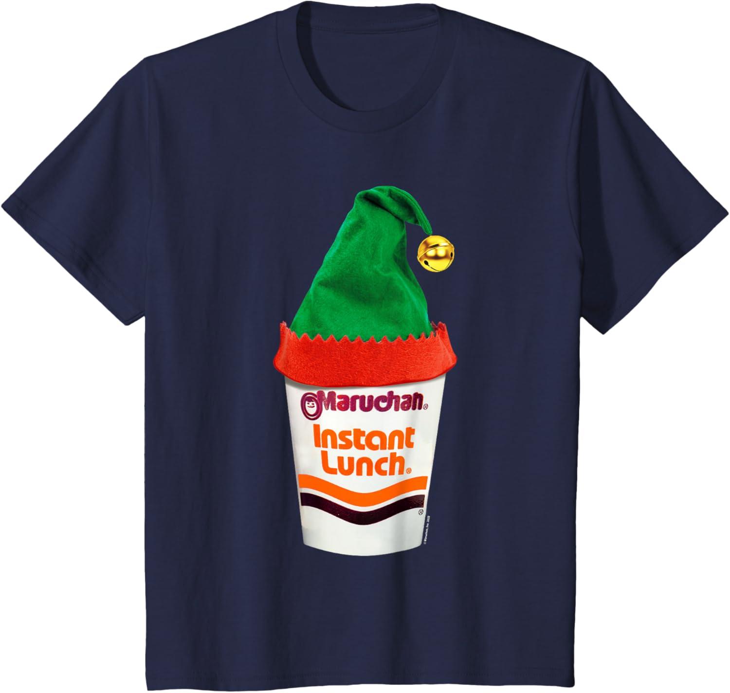 image:imageMaruchan Ramen Cup Christmas Elf Hat TShirtNavy Blue