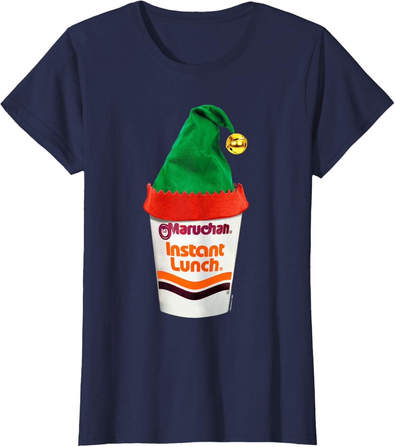 image:imageMaruchan Ramen Cup Christmas Elf Hat TShirtNavy Blue