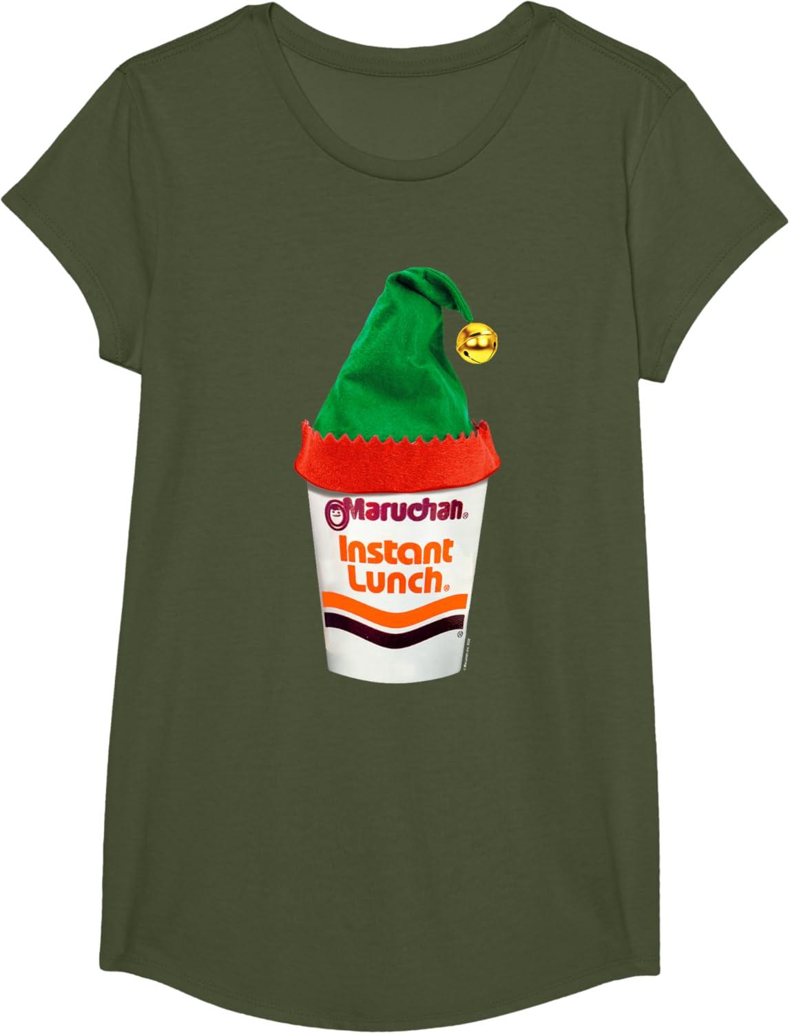 image:imageMaruchan Ramen Cup Christmas Elf Hat TShirtOlive Green